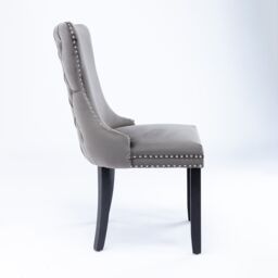 HomeTouch Sierra Set of 2 Lux Dining Chairs Velvet Tufted Wing Back Kitchen Chairs with Oak Wood Legs in Grey - Size: 2 Pack - thumbnail 9