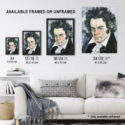 Artery8 Beethoven Classical Music Composer Portrait Framed Wall Art in Black - Size: A4 - thumbnail 3
