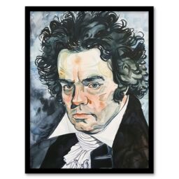 Artery8 Beethoven Classical Music Composer Portrait Framed Wall Art in Black - Size: A4 - thumbnail 1