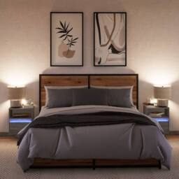 Berkfield Home Wall-mounted Bedside Cabinets with LED Lights 2 pcs Grey Sonoma - thumbnail 4