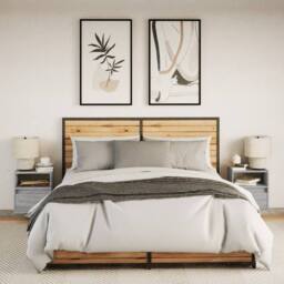 Berkfield Home Wall-mounted Bedside Cabinets with LED Lights 2 pcs Grey Sonoma - thumbnail 5