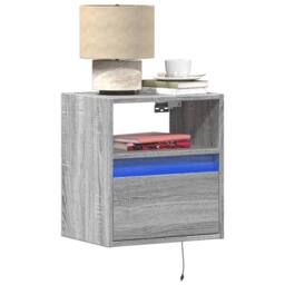 Berkfield Home Wall-mounted Bedside Cabinets with LED Lights 2 pcs Grey Sonoma - thumbnail 2