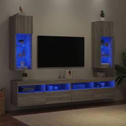 Berkfield Home TV Cabinets with LED Lights 2 pcs Grey Sonoma 30.5x30x90 cm - thumbnail 4