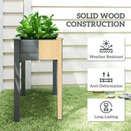 OUTSUNNY Garden Wooden Planter Flower Raised Bed, Dark Grey - thumbnail 6