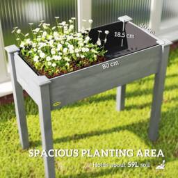 OUTSUNNY Garden Wooden Planter Flower Raised Bed, Dark Grey - thumbnail 4