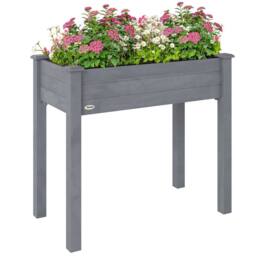 OUTSUNNY Garden Wooden Planter Flower Raised Bed, Dark Grey - thumbnail 2