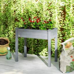 OUTSUNNY Garden Wooden Planter Flower Raised Bed, Dark Grey - thumbnail 1