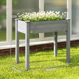 OUTSUNNY Garden Wooden Planter Flower Raised Bed, Dark Grey - thumbnail 3