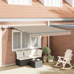 Berkfield Home Manual Retractable Awning with LED Beige 300x250 cm - thumbnail 1