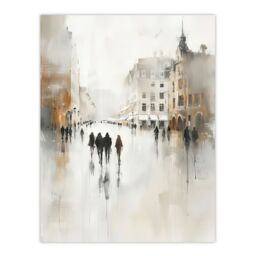 "Artery8 Rainy Day in the City Painting Grey Cityscape Wall Art Print in Off-White - Size: W18"" x H24""" - thumbnail 1