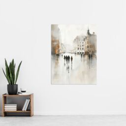 "Artery8 Rainy Day in the City Painting Grey Cityscape Wall Art Print in Off-White - Size: W18"" x H24""" - thumbnail 4