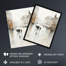 "Artery8 Rainy Day in the City Painting Grey Cityscape Wall Art Print in Off-White - Size: W18"" x H24""" - thumbnail 2
