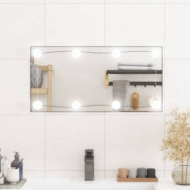 Berkfield Home Wall Mirror with LED Lights 30x60 cm Glass Rectangle in Silver - image 1