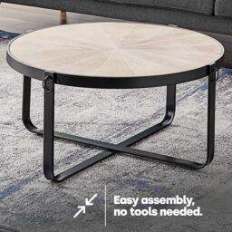 LIVIVO Kori Side & Coffee Scandi Style Rustic Metal Frame Table - Blonde Wood in Light Oak - thumbnail 2