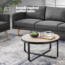 LIVIVO Kori Side & Coffee Scandi Style Rustic Metal Frame Table - Blonde Wood in Light Oak - thumbnail 3