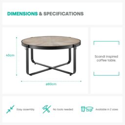 LIVIVO Kori Side & Coffee Scandi Style Rustic Metal Frame Table - Blonde Wood in Light Oak - thumbnail 6