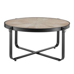 LIVIVO Kori Side & Coffee Scandi Style Rustic Metal Frame Table - Blonde Wood in Light Oak - thumbnail 1
