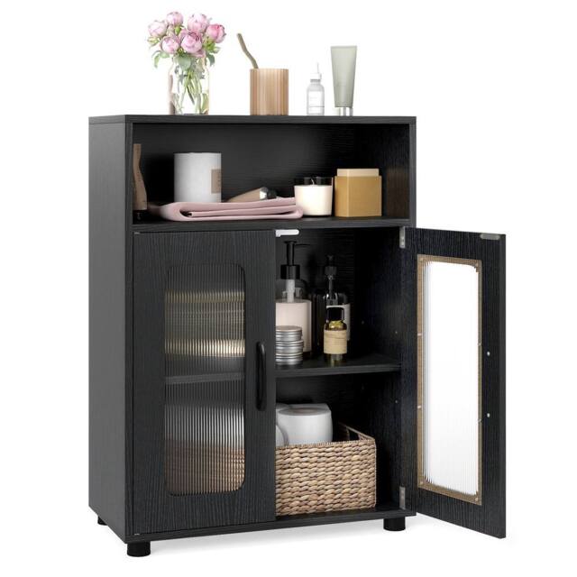 Costway Bathroom Cabinet Freestanding Cabinet w/ 2 Doors Storage Organizer in Black - image 1