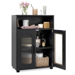 Costway Bathroom Cabinet Freestanding Cabinet w/ 2 Doors Storage Organizer in Black - thumbnail 1
