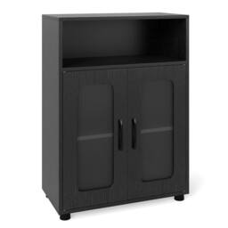 Costway Bathroom Cabinet Freestanding Cabinet w/ 2 Doors Storage Organizer in Black - thumbnail 4