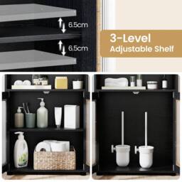 Costway Bathroom Cabinet Freestanding Cabinet w/ 2 Doors Storage Organizer in Black - thumbnail 3