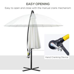 OUTSUNNY 3(m) Cantilever Shanghai Parasol w/ Crank Handle, Cross Base in Off-White - thumbnail 4