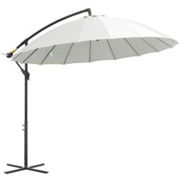 OUTSUNNY 3(m) Cantilever Shanghai Parasol w/ Crank Handle, Cross Base in Off-White - thumbnail 2