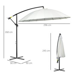 OUTSUNNY 3(m) Cantilever Shanghai Parasol w/ Crank Handle, Cross Base in Off-White - thumbnail 3