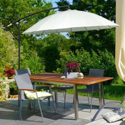 OUTSUNNY 3(m) Cantilever Shanghai Parasol w/ Crank Handle, Cross Base in Off-White - thumbnail 1