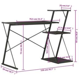 Berkfield Home Desk with Shelf Black 116x50x93 cm - Size: 116 x 50 x 93 cm - thumbnail 7
