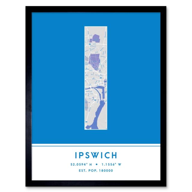 "Wee Blue Coo Wall Art Print Ipswich England United Kingdom City Map Modern Typography Stylish Letter Framed Word in Blue - Size: W12"" x H16""" - image 1