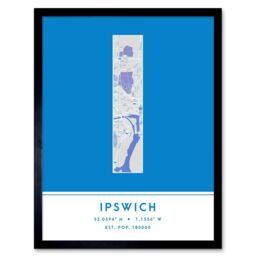 "Wee Blue Coo Wall Art Print Ipswich England United Kingdom City Map Modern Typography Stylish Letter Framed Word in Blue - Size: W12"" x H16""" - thumbnail 1