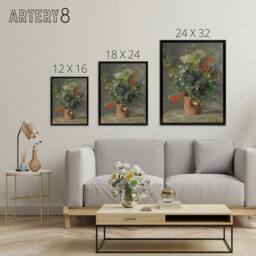 "Artery8 Wildflowers in a Vase Renoir Vintage Black Framed Canvas Wall Art in Grey - Size: W12"" x H16""" - thumbnail 4