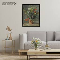 "Artery8 Wildflowers in a Vase Renoir Vintage Black Framed Canvas Wall Art in Grey - Size: W12"" x H16""" - thumbnail 3
