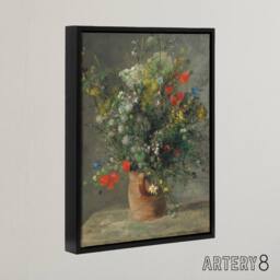 "Artery8 Wildflowers in a Vase Renoir Vintage Black Framed Canvas Wall Art in Grey - Size: W12"" x H16""" - thumbnail 2