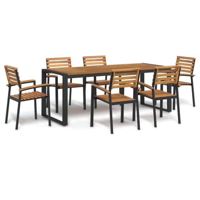 Berkfield Home 7 Piece Garden Dining Set Solid Wood Acacia & Metal in Brown - image 1