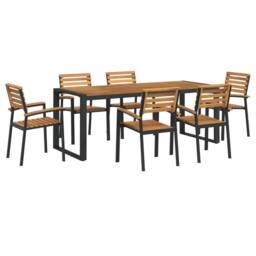 Berkfield Home 7 Piece Garden Dining Set Solid Wood Acacia & Metal in Brown - thumbnail 2