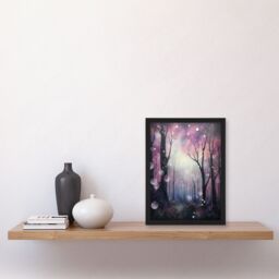 Artery8 Wall Art Print Enchanted Forest Bubbles Oil Painting Pink Blue Winter Tree Silhouettes Misty Fantasy Landscape Colourful Magical Nature - thumbnail 4