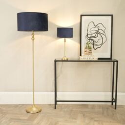 ValueLights Maggie Gold Metal Candlestick Slim Table Lamp with Velvet Drum Lamp Shade in Navy - thumbnail 4