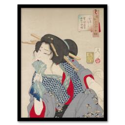 Artery8 Yoshitoshi Woman Getting Tattoo Japanese Ukiyo-e Framed Art Print - Size: A4 - thumbnail 1