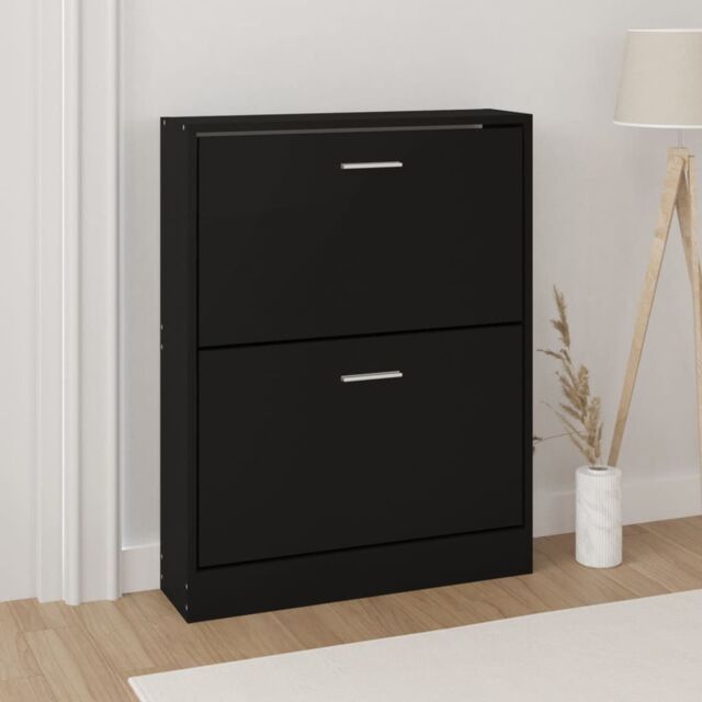 Berkfield Home Shoe Cabinet Black 59x17x81 cm Engineered Wood - Size: 59 x 17 x 81 cm - image 1