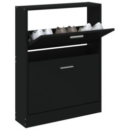 Berkfield Home Shoe Cabinet Black 59x17x81 cm Engineered Wood - Size: 59 x 17 x 81 cm - thumbnail 3