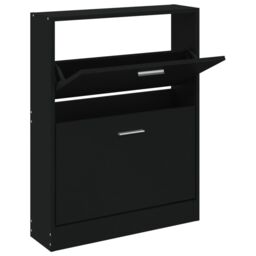 Berkfield Home Shoe Cabinet Black 59x17x81 cm Engineered Wood - Size: 59 x 17 x 81 cm - thumbnail 2