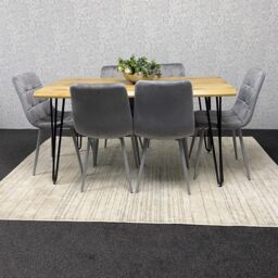 KOSY KOALA Dining Table & 6 Grey Velvet Chairs Stylish Dining Set Dining Room Furniture in Brown - thumbnail 9