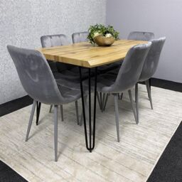 KOSY KOALA Dining Table & 6 Grey Velvet Chairs Stylish Dining Set Dining Room Furniture in Brown - thumbnail 1