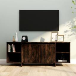 Berkfield Home TV Cabinet Smoked Oak 130x35x50 cm Engineered Wood in Brown - Size: 130 x 35 x 50 cm - thumbnail 2