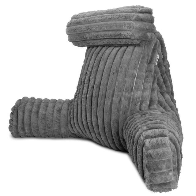 Aamira Reading Pillow Grey Faux Fur Ribbed Memory Foam Support Cushion - image 1