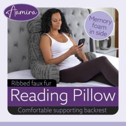 Aamira Reading Pillow Grey Faux Fur Ribbed Memory Foam Support Cushion - thumbnail 2