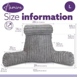 Aamira Reading Pillow Grey Faux Fur Ribbed Memory Foam Support Cushion - thumbnail 8