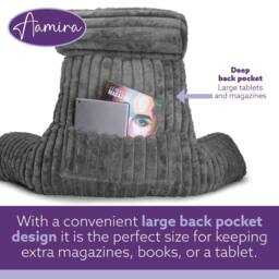 Aamira Reading Pillow Grey Faux Fur Ribbed Memory Foam Support Cushion - thumbnail 6